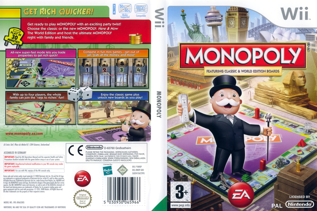 monopoly editions classique et monde wii – jaquette dépliée Nintendo Wii