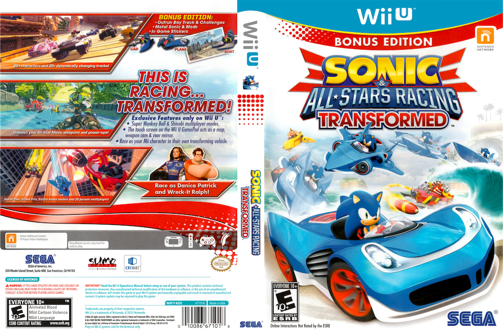 sonic all stars racing transformed wii u – jaquette dépliée Nintendo Wii