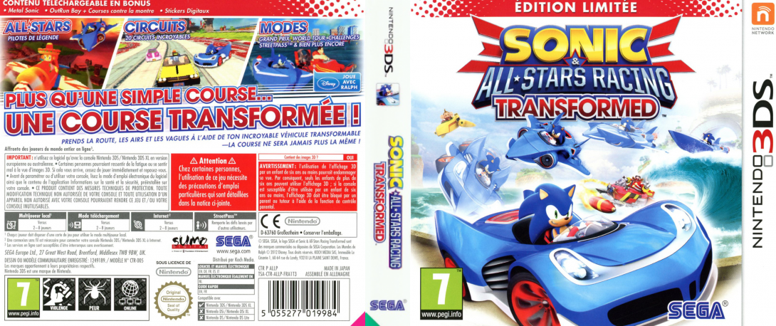 sonic all stars racing transformed 3ds – jaquette dépliée Nintendo Wii