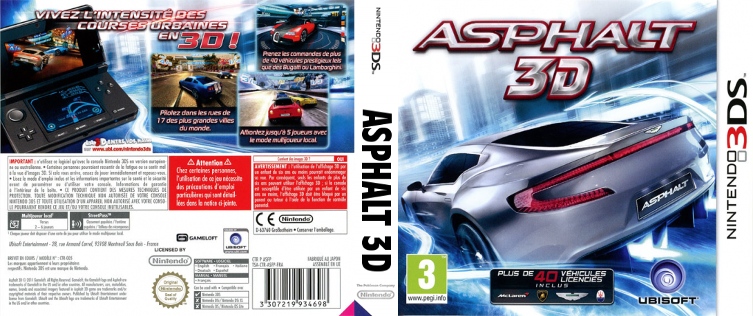 asphalt 3d 3ds – jaquette dépliée Nintendo Wii