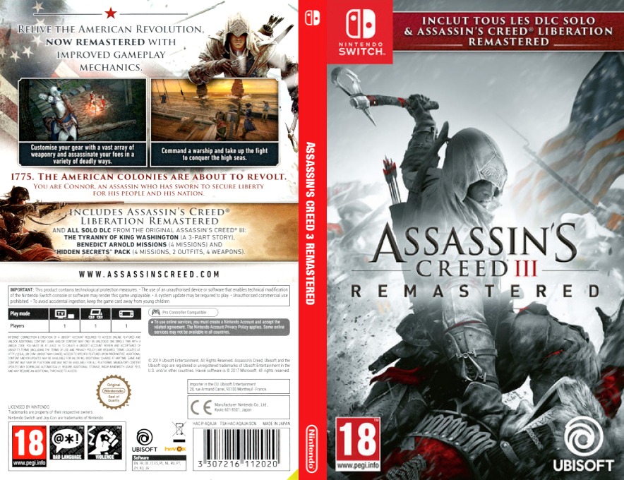 assassin creed 3 remastered switch – jaquette dépliée Nintendo Wii