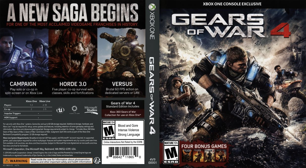 gears of war 4 xbox one – jaquette dépliée Nintendo Wii