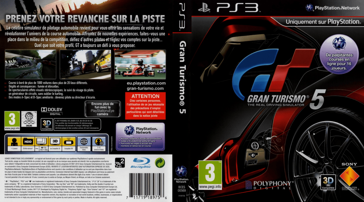 gran turismo 5 ps3 – jaquette dépliée Nintendo Wii