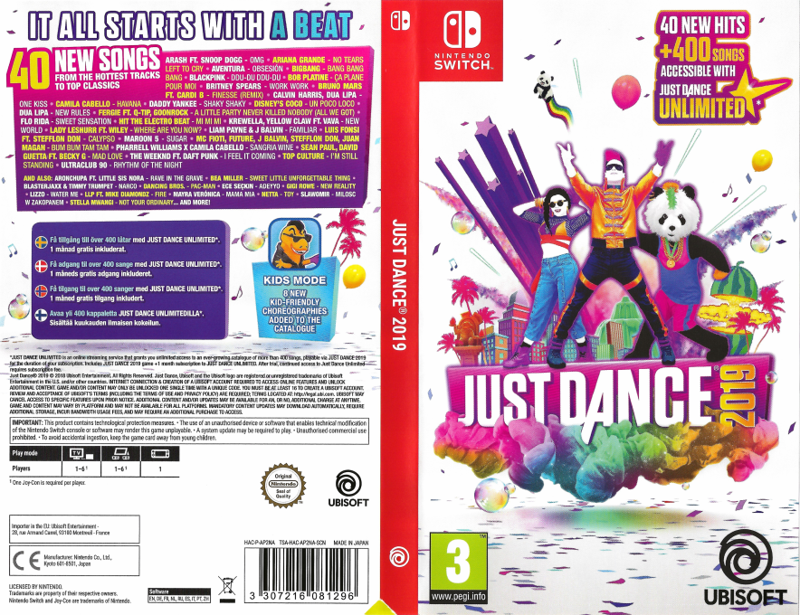 just dance 2019 switch – jaquette dépliée Nintendo Wii
