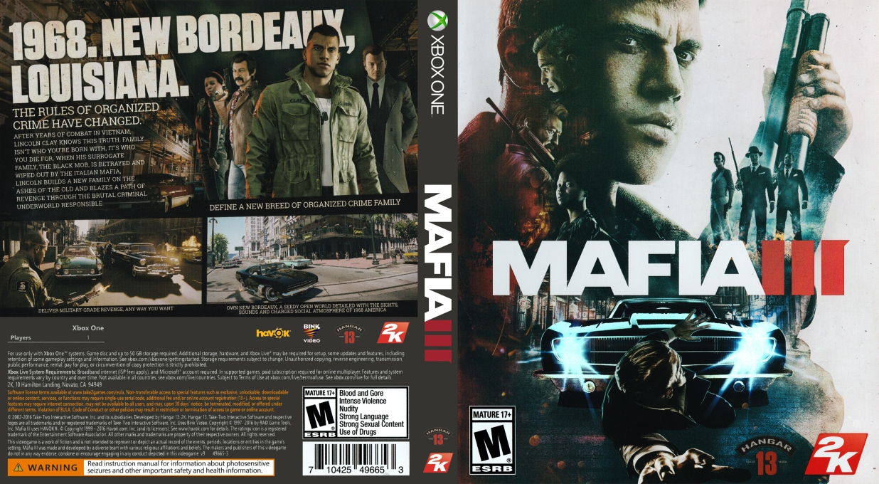 mafia iii xbox one – jaquette dépliée Nintendo Wii
