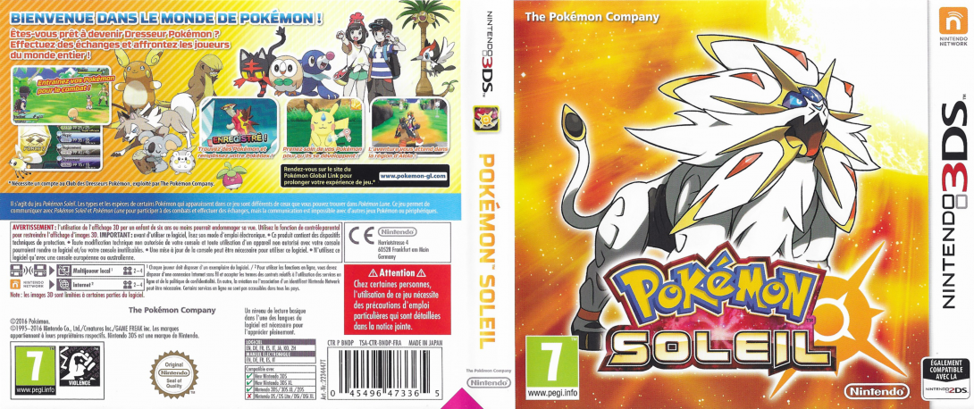pokemon soleil 3ds – jaquette dépliée Nintendo Wii