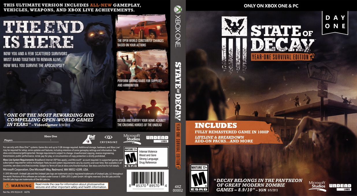 state of decay year survival xbox one – jaquette dépliée Nintendo Wii