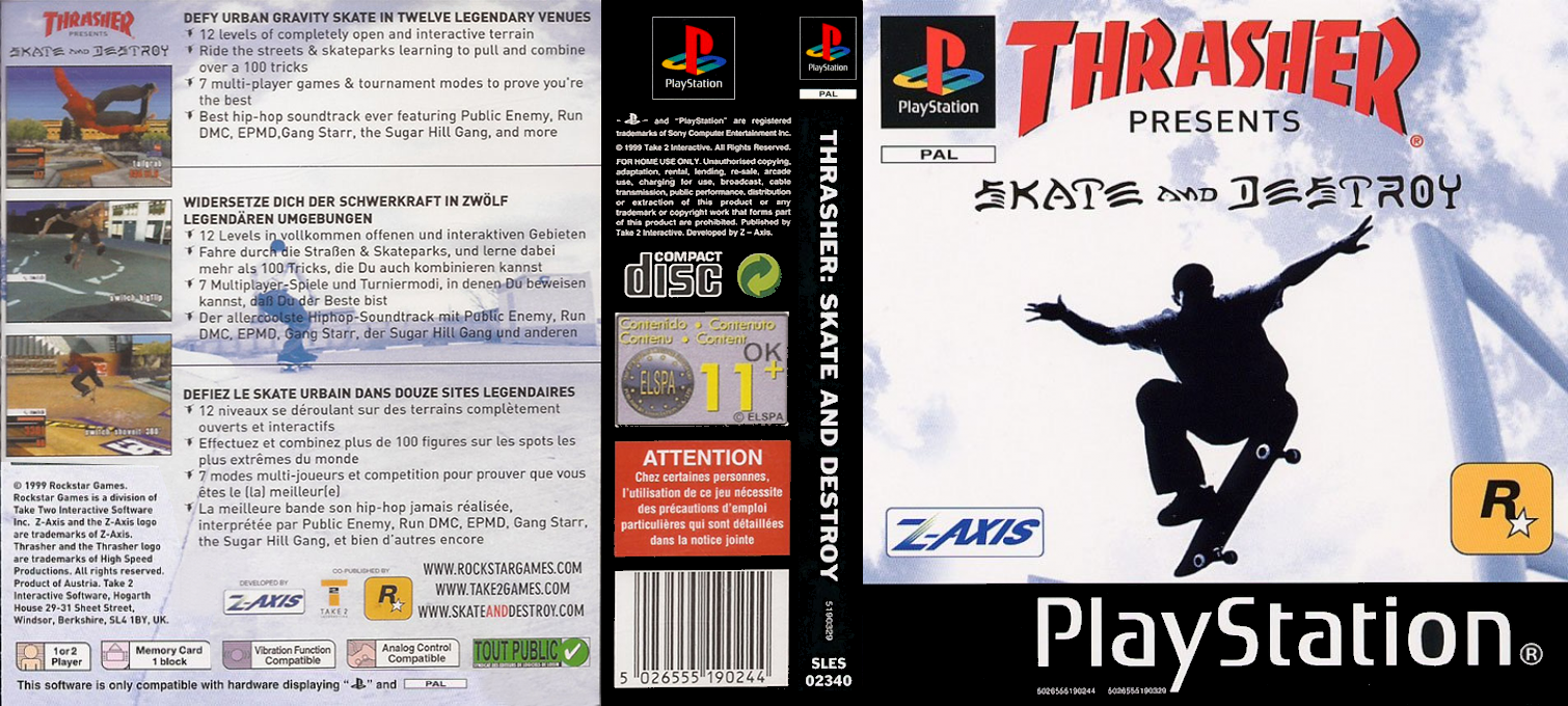 thrasher skate and destroy ps1 – jaquette dépliée Sony PlayStation